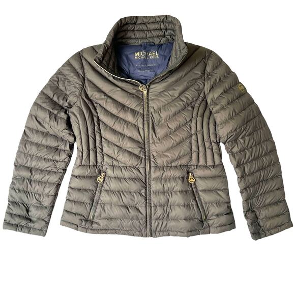 Michael Kors Packable Down-Fill Puffer Jacket Women’s Large Gray - Picture 1 of 9